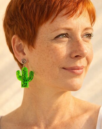 Kolczyki z żywicy : KAKTUSY : neon green, kaktusia