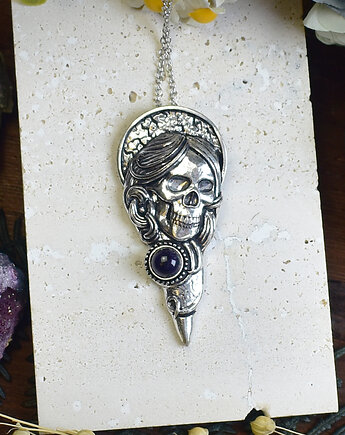 Miedziany posrebrzany ciężki wisior Dead Madonna z kamieniem księżycowym, Spirit Of Copper