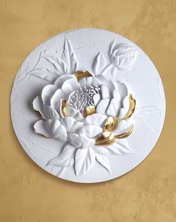 Gipsowa płaskorzeźba Piwonia - Ø30 cm. Obraz strukturalny. Dekoracja ścienna, Tati WALLART