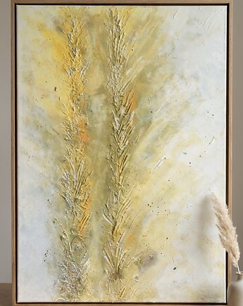 Złote Kłosy Abstrakcyjny obraz malowany ręcznie 100x70cm, Pawłowski.art