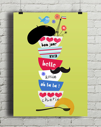 Bon Jour Cherie - plakat kuchenny art giclee, minimalmill