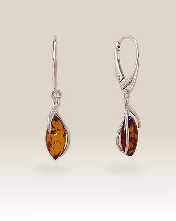 Kolczyki srebrne wiszące z bursztynem koniak 36x8mm, ZaNa Design