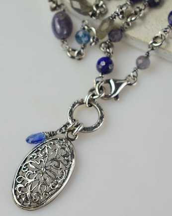 Nivora - srebrny naszyjnik z labradorytem, szafirem, kianitem..., Sunflower Kornelia Kubinowska