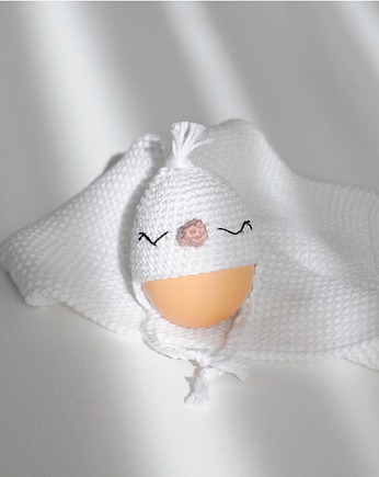 Czapeczka wielkanocna na jajka - biały kurczaczek, Lollipop