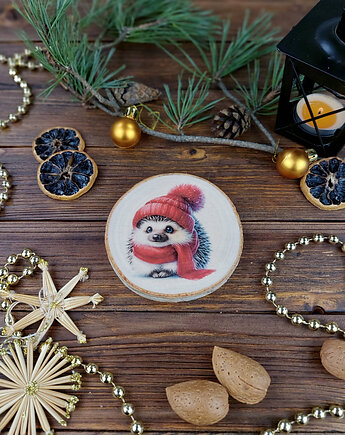 Brzozowa podkładka pod kubek, świąteczna zawieszka - jeżyk, Manufa