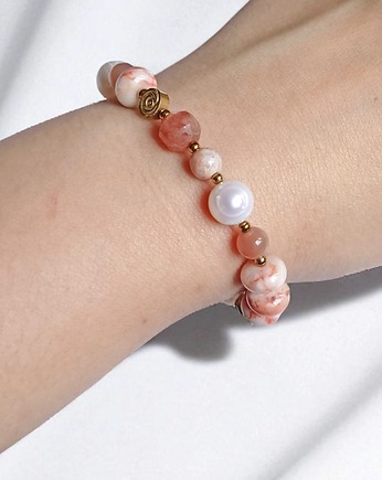 NUDE : cielista bransoletka : mix kamieni i perły : ROZMIAR S, kaktusia