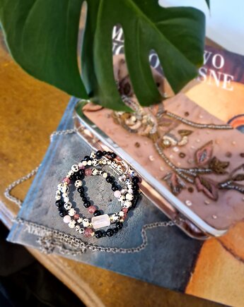 Zestaw bransoletek z kamieni naturalnych turmalinu, jaspisu, kwarcu, Arto Teka