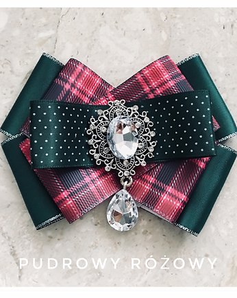 Brosza  Świąteczna w kratę NEW, Pudrowy Różowy