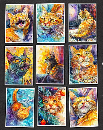 Koty Rudolf i Luna - zestaw 9 grafik, JBJart Justyna Jaszke