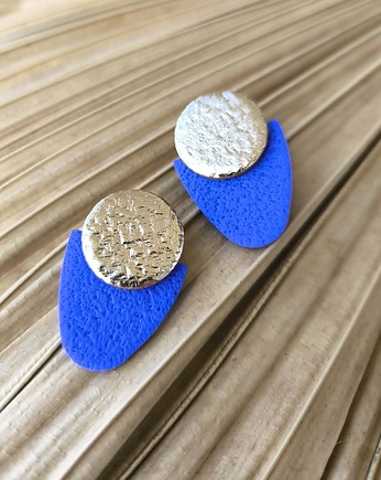 Geometryczne kolczyki modrak ze złotkiem, sploteka