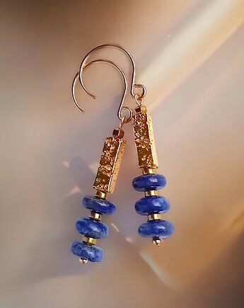 EFEKTOWNE kolczyki : lapis lazuli, lawa :granat i złoto, kaktusia