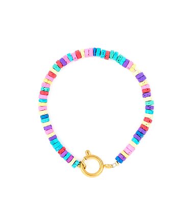 Kolorowa plaża - bransoletka na rękę cienka barwiona Lawa wulkaniczna, Kulka Bransoletki