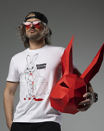 T-shirt męski królik biały, MONIKA OPALIŃSKA