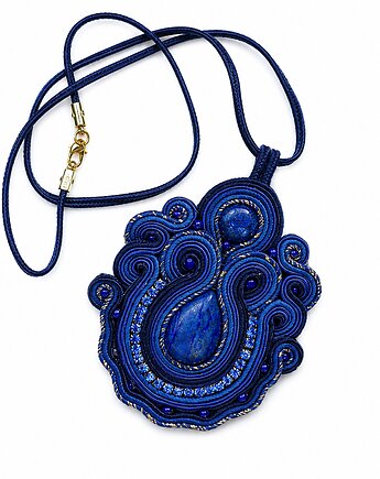 Granatowy naszyjnik sutasz z lapis lazuli, Mró Soutache