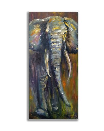 Obraz olejny ręcznie malowany 34x67 "Słoń" + rama drewniana, Galeria Alma