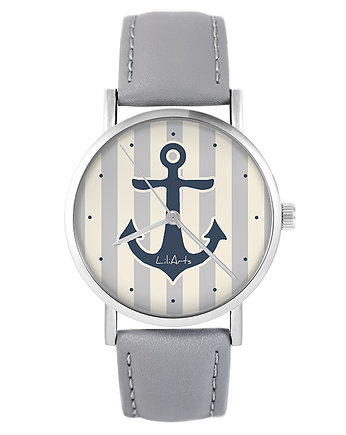 Zegarek - Kotwica - skóra, szary, yenoo