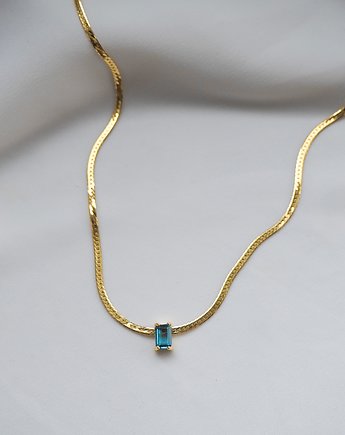 Naszyjnik łańcuch srebrny pozłacany z niebieską cyrkonią CASSIE, OSOBY - Prezent dla babci