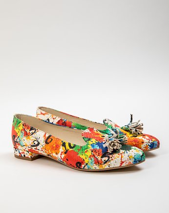 BALETKI - SKÓRA NATURALNA - MODEL 045 - KLEKSY, Zapato