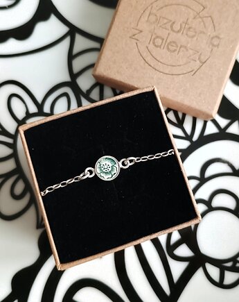 Bransoletka z zielonym kwiatkiem, biżuteria z talerzy