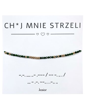 Bransoletka z alfabetem Morse Hematyt i Szmaragd Nilu, karolina kosior
