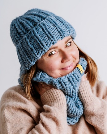 WOOLY Komplet czapka i komin  błękit, sploteka
