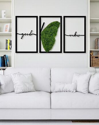 Tryptyk mech chrobotek żywy obraz Good Vibes motyl dekoracja ażurowa, Magia Chrobotka