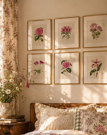 PLAKATY  botaniczne grafiki różowe kwiaty, black dot studio