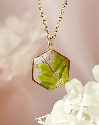 Biżuteria z żywicy naszyjnik wyka ptasia, Jaskółcze ziele handmade 