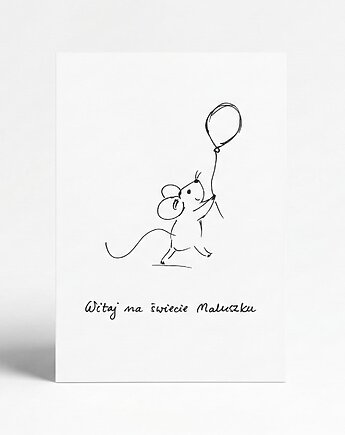 Kartka z okazji narodzin dziecka składana "Witaj na świecie Maluszku" Myszka, Mjukka