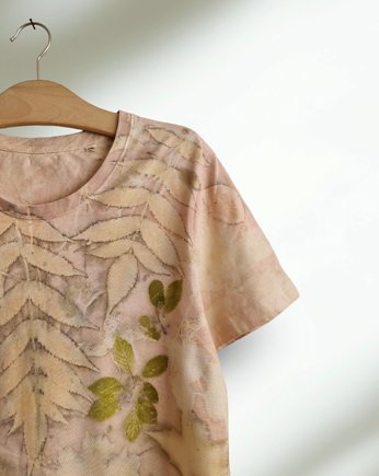 T-shirt ecoprint roślinny bawełna plus size, HERBE DESIGN