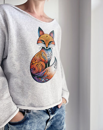 Lis dotwork Szara bluza cięta Bez ściągaczy, ONE MUG A DAY