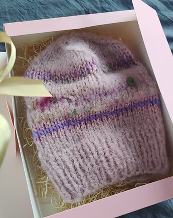 Czapka z wełną merino i alpaki FANTASIA 1.0 pudrowy róż, Po.dziergane