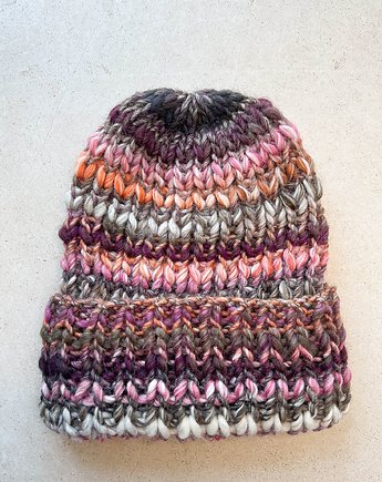Czapka zimowa beanie Aurora Fiolety róże, Made by Jaga