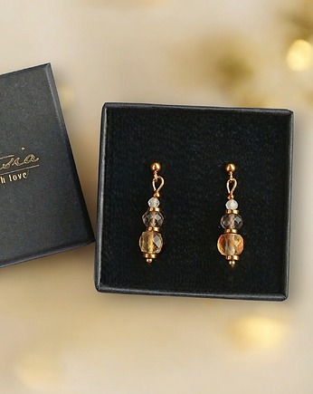 Kolczyki DOBROBYT - cytryn, kwarc dymny, kryształ górski - delikatne, kaktusia