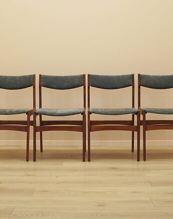Komplet czterech krzeseł tekowych, duński design, lata 70, produkcja: Dania, Przetwory design