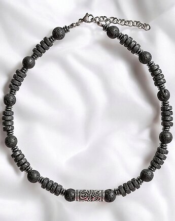 Masywny  naszyjnik - kolia : lawa i stal szlachetna, kaktusia