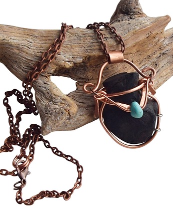 Naszyjnik - wisior z miedzi drewna i turkusu /5/, Galeriai