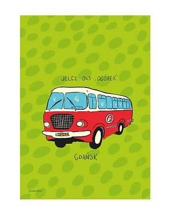 Plakat A4 Gdańsk Autobus Jelcz 043 "Ogórek", Gliniana Kura