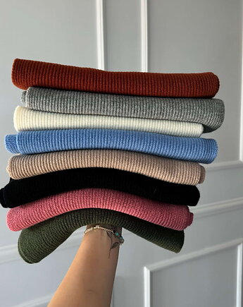 Szalik Wełniany KARIBU Bordowy- pluszowy prążkowany szal 100% wełny merino, KOPYTO