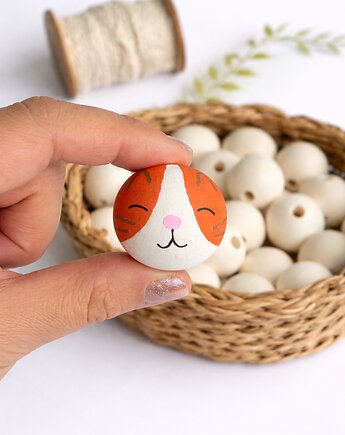 Ręcznie malowany koralik kot czarny 3 cm do makramy i rękodzieła 1 szt., plecione_