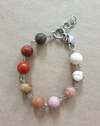 Bransoletka FANABERIA kulki, jaspis, opal różowy, howlit, rodonit, modesign