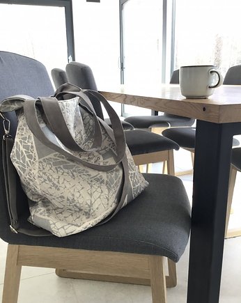 Torba hobo XXL - print ażurowe liście, PRACOWNIA 166