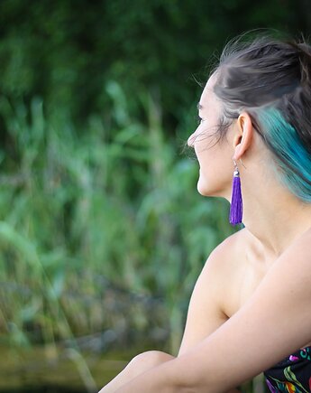 Fioletowe kolczyki chwosty frędzle, Mosca