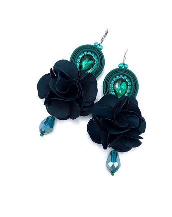 Kolczyki sutasz zielone boho z kwiatami Bloom, Katrina Rossa