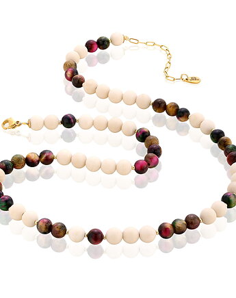 Naszyjnik z kamieni naturalnych - tygrysie oko, kamień rzeczny, MYNESS