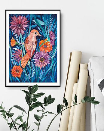 Autumn bird ilustracja drukowana, muamua design