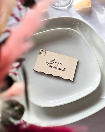 Drewniana winietka ślubna z grawerem - motyw cytryny, fala, BohoSuszki