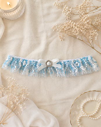 Podwiązka ślubna niebieska z ozdobą z kryształkami koronkowa, Lingerie NTL