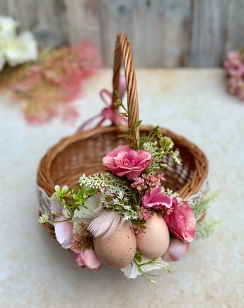 Wielkanocny koszyczek na święconkę, koszyczek z dekoracją, Rosa