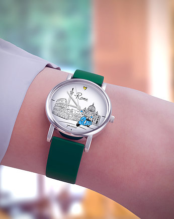 Zegarek  mały - Rzym - silikonowy, zielony, yenoo